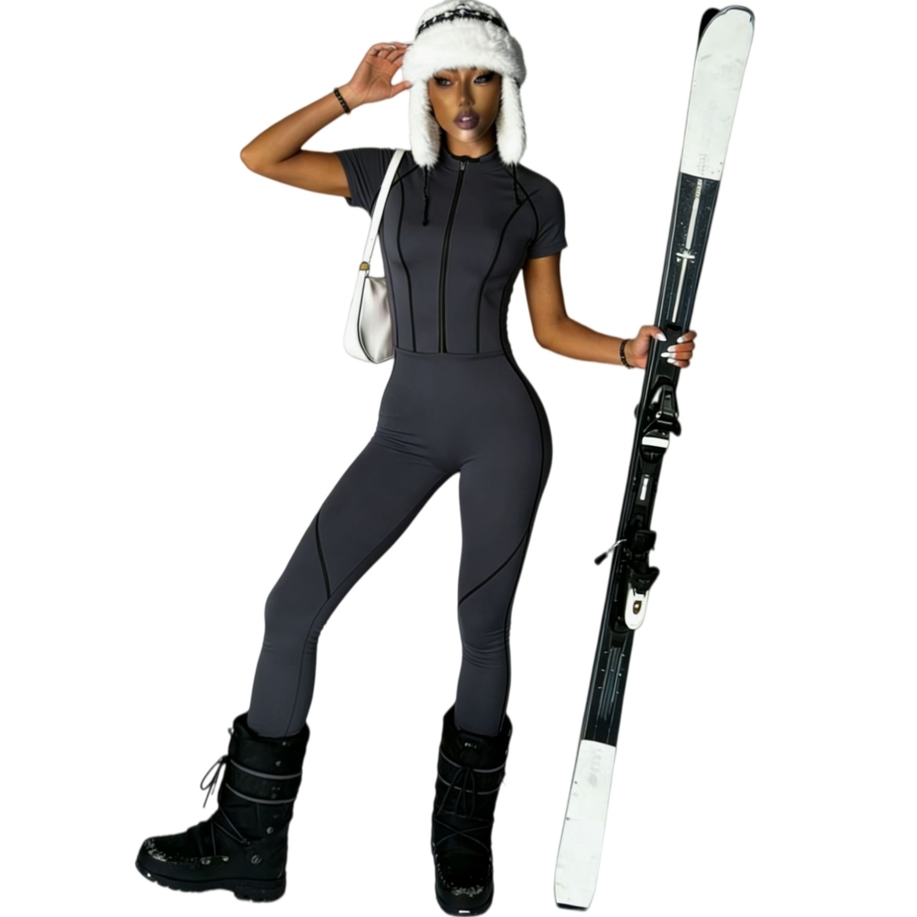 Womens Short Sleeve Zip-Up Fitted Full Length Jumpsuit Bodycon Workout Romper